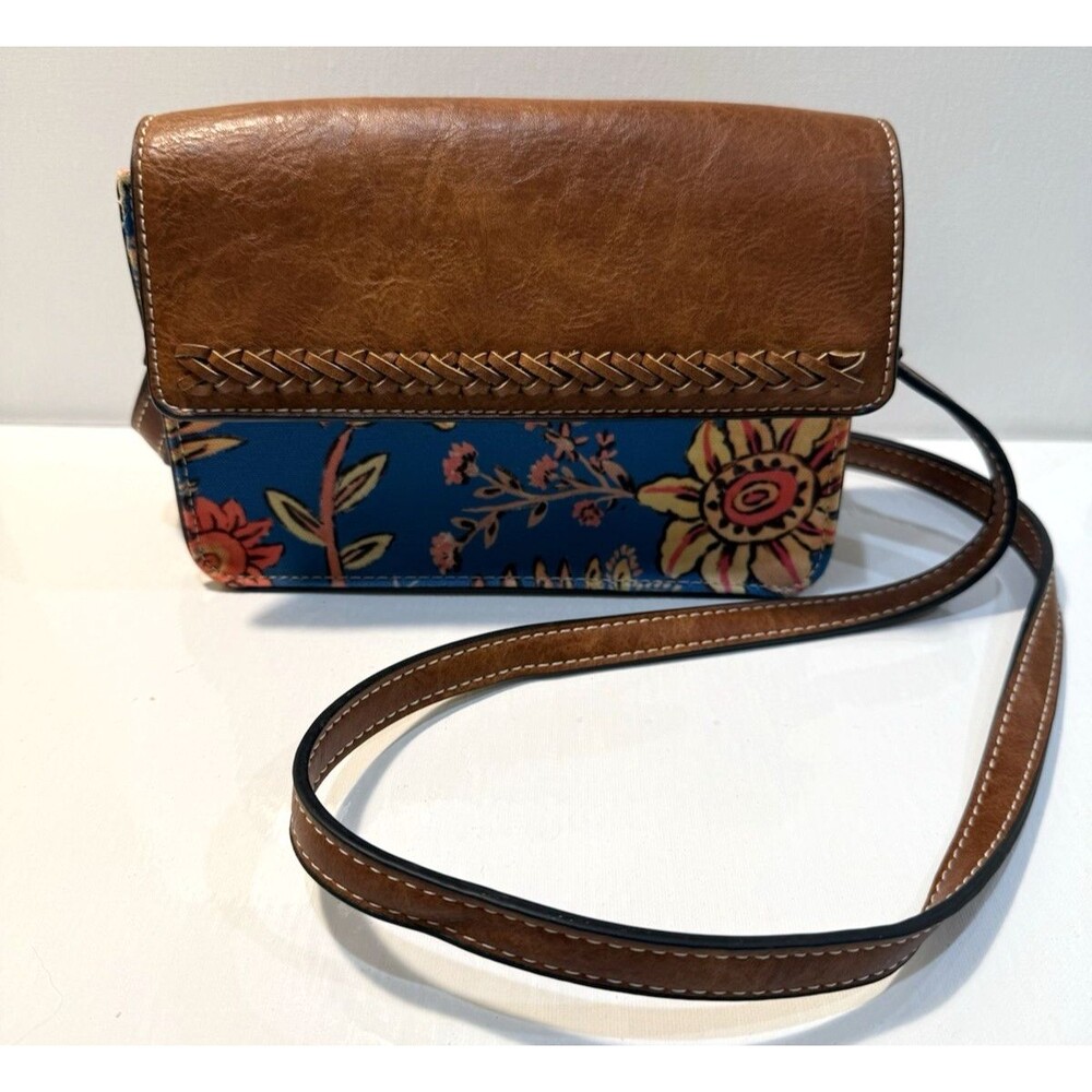 Simply Noelle Floral Womens Purse Faux Leather Canvas Crossbody Boho Blue